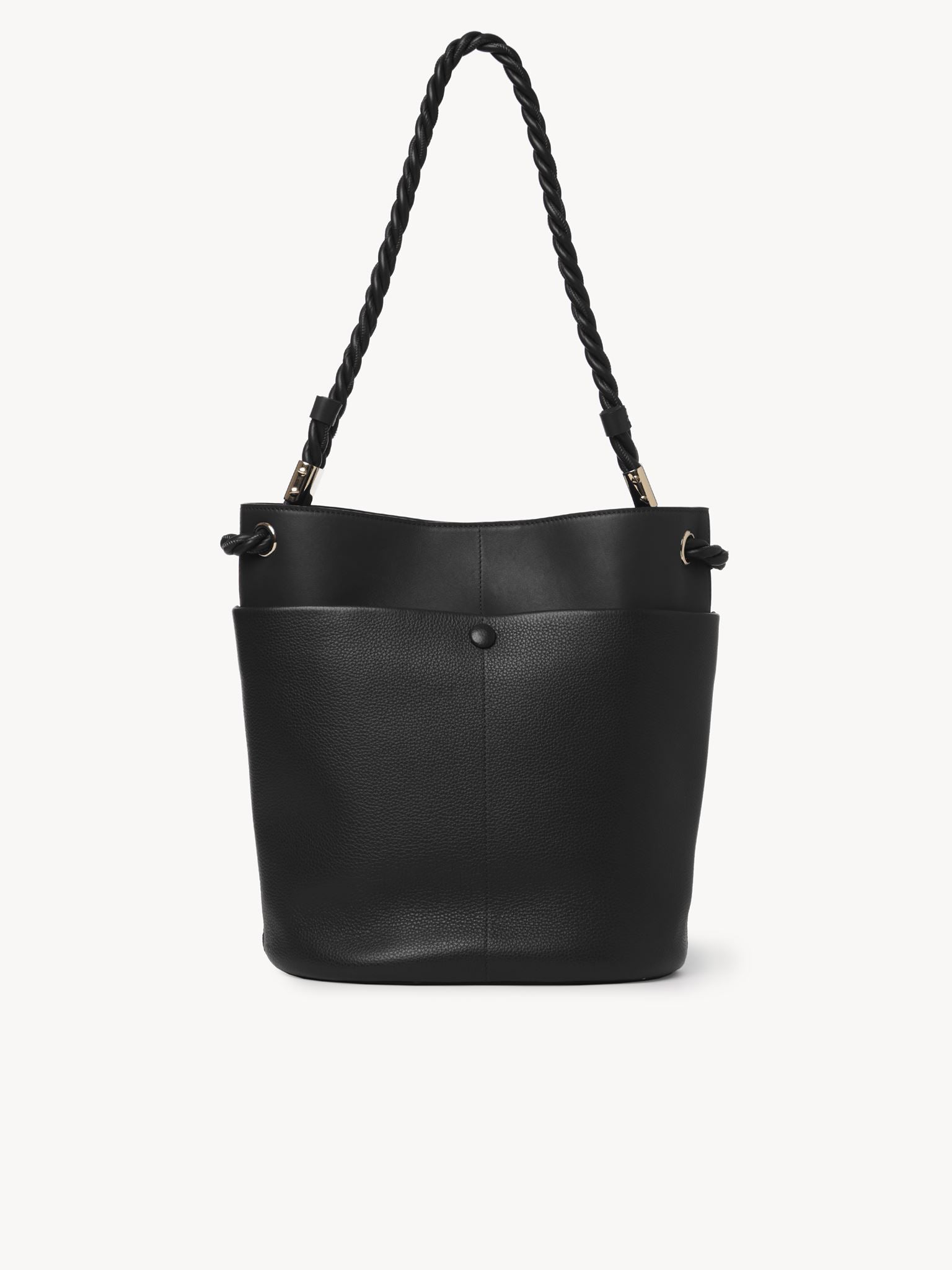 Sac seau Key en cuir lisse et grainé - Black