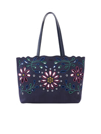 Sac cabas est-ouest Kamilla en lin - Navy