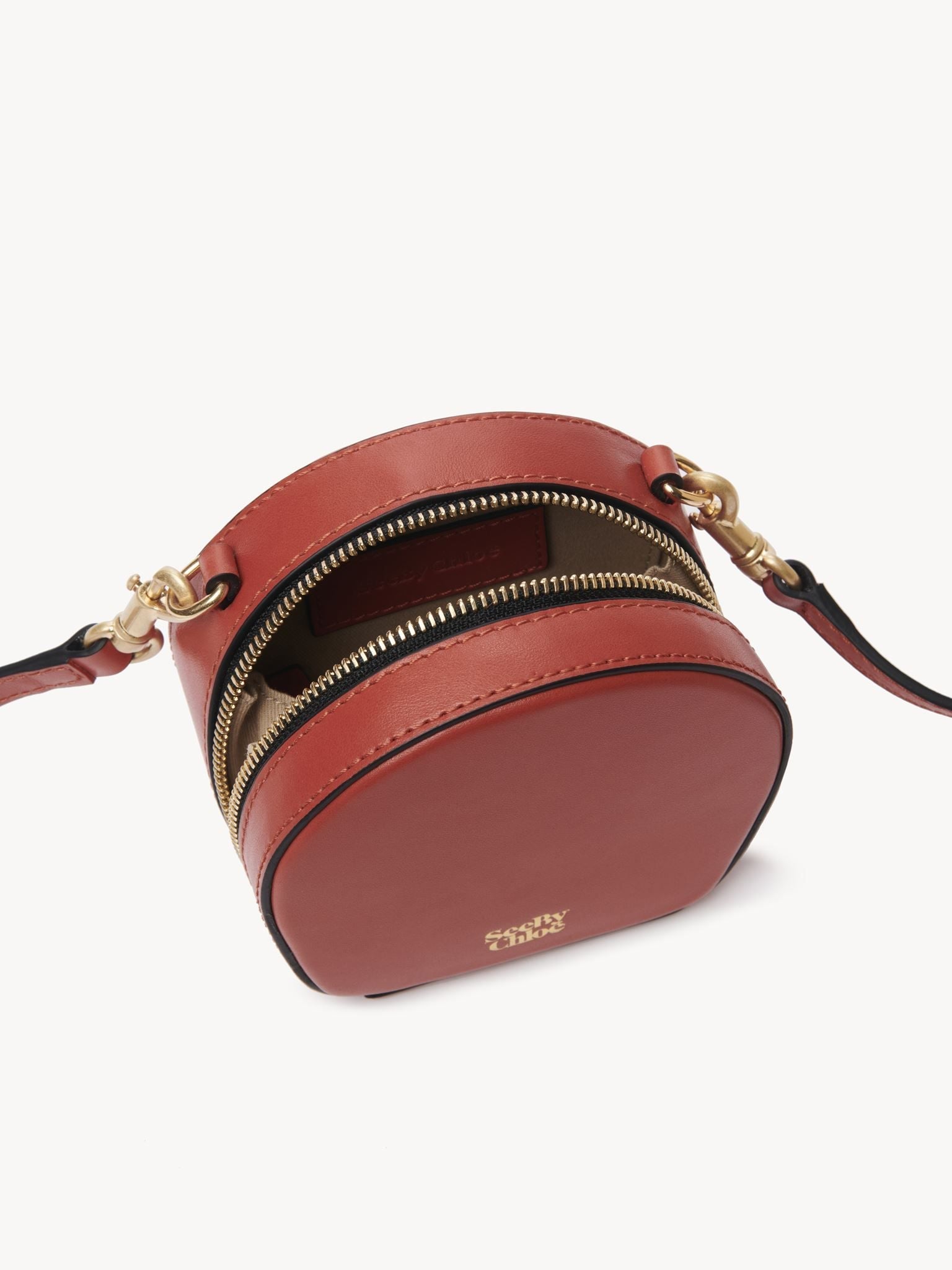 Mini sac porté épaule Shell en cuir - Earthy Red