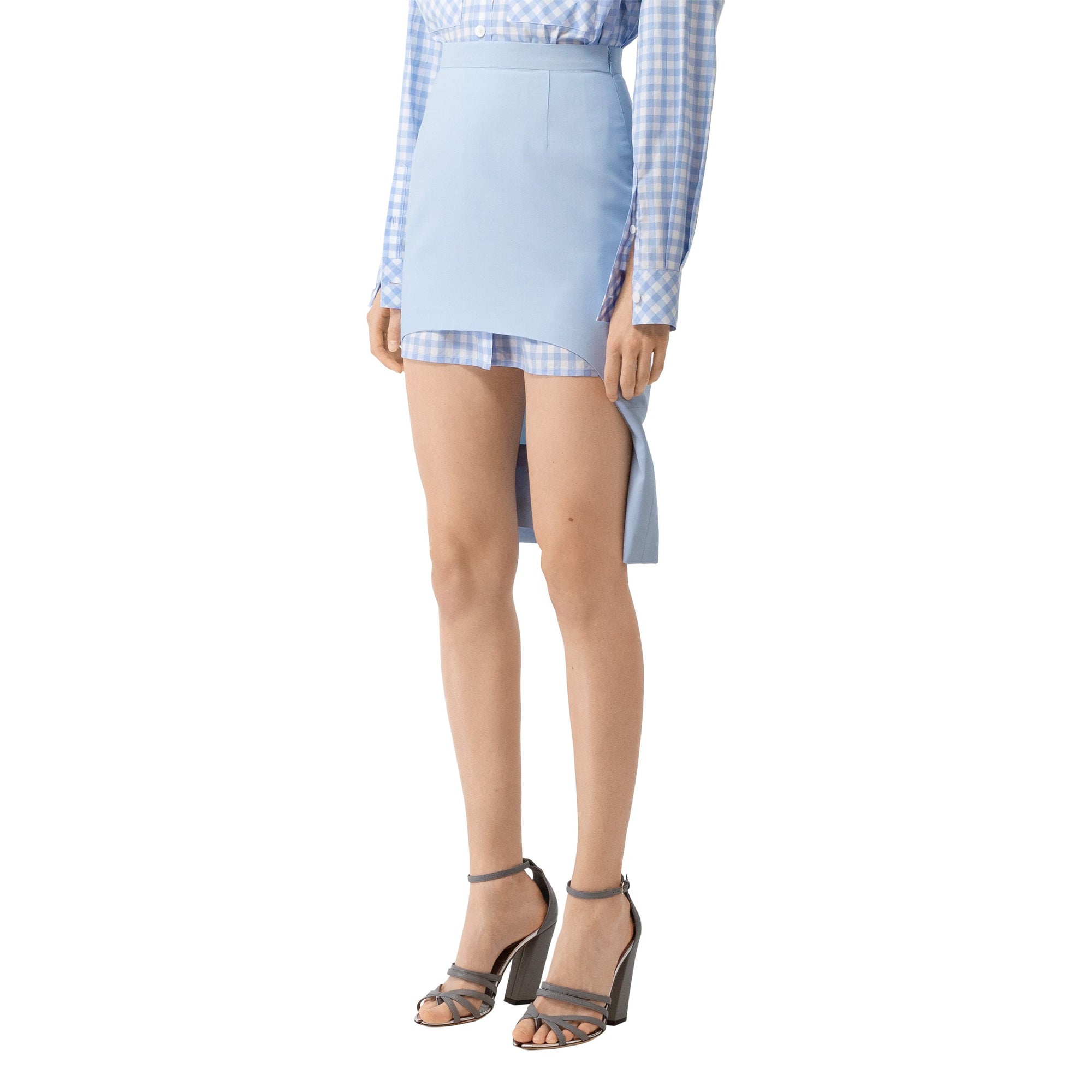 Jupe crayon en toile de laine avec découpe - Pale Blue