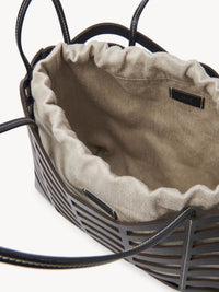 Petit sac cabas Kayan en cuir et lin - Black