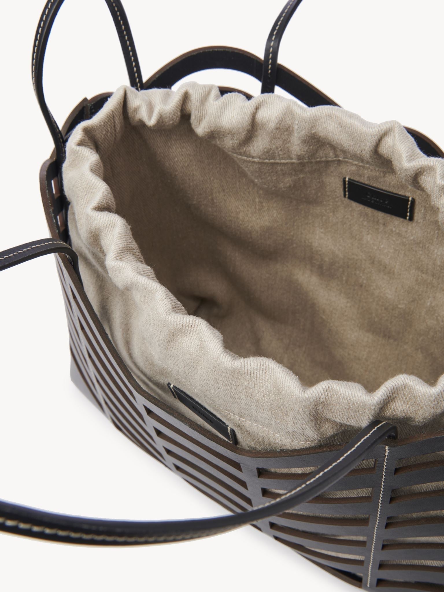 Petit sac cabas Kayan en cuir et lin - Black