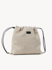 Petit sac cabas Kayan en cuir et lin - Black