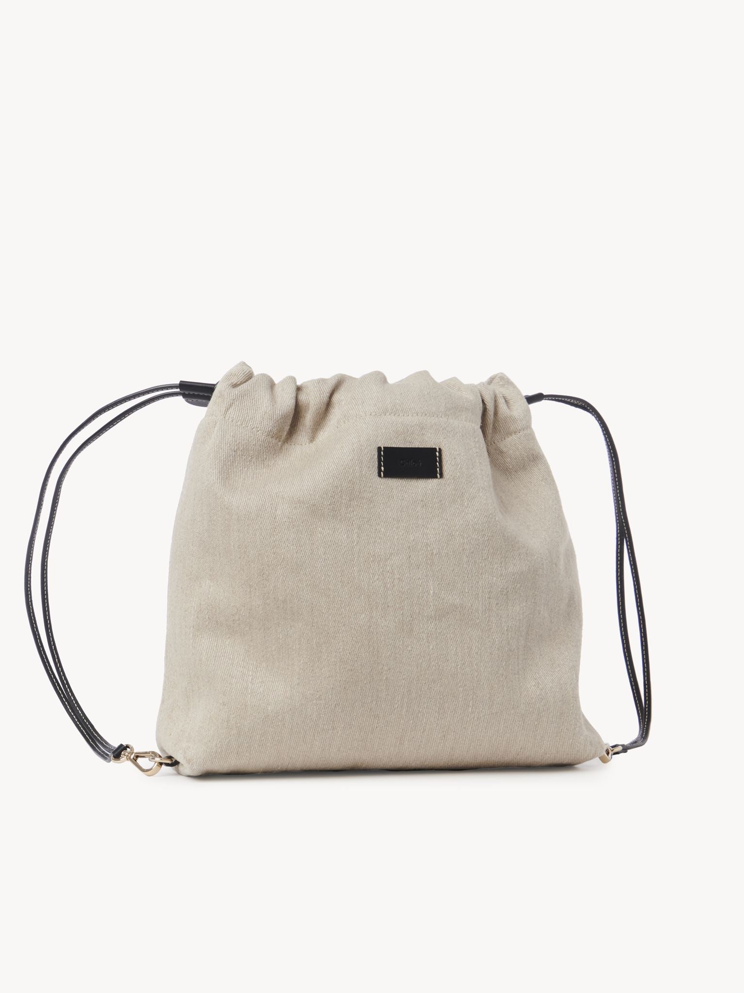 Petit sac cabas Kayan en cuir et lin - Black