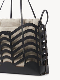 Petit sac cabas Kayan en cuir et lin - Black
