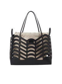 Petit sac cabas Kayan en cuir et lin - Black