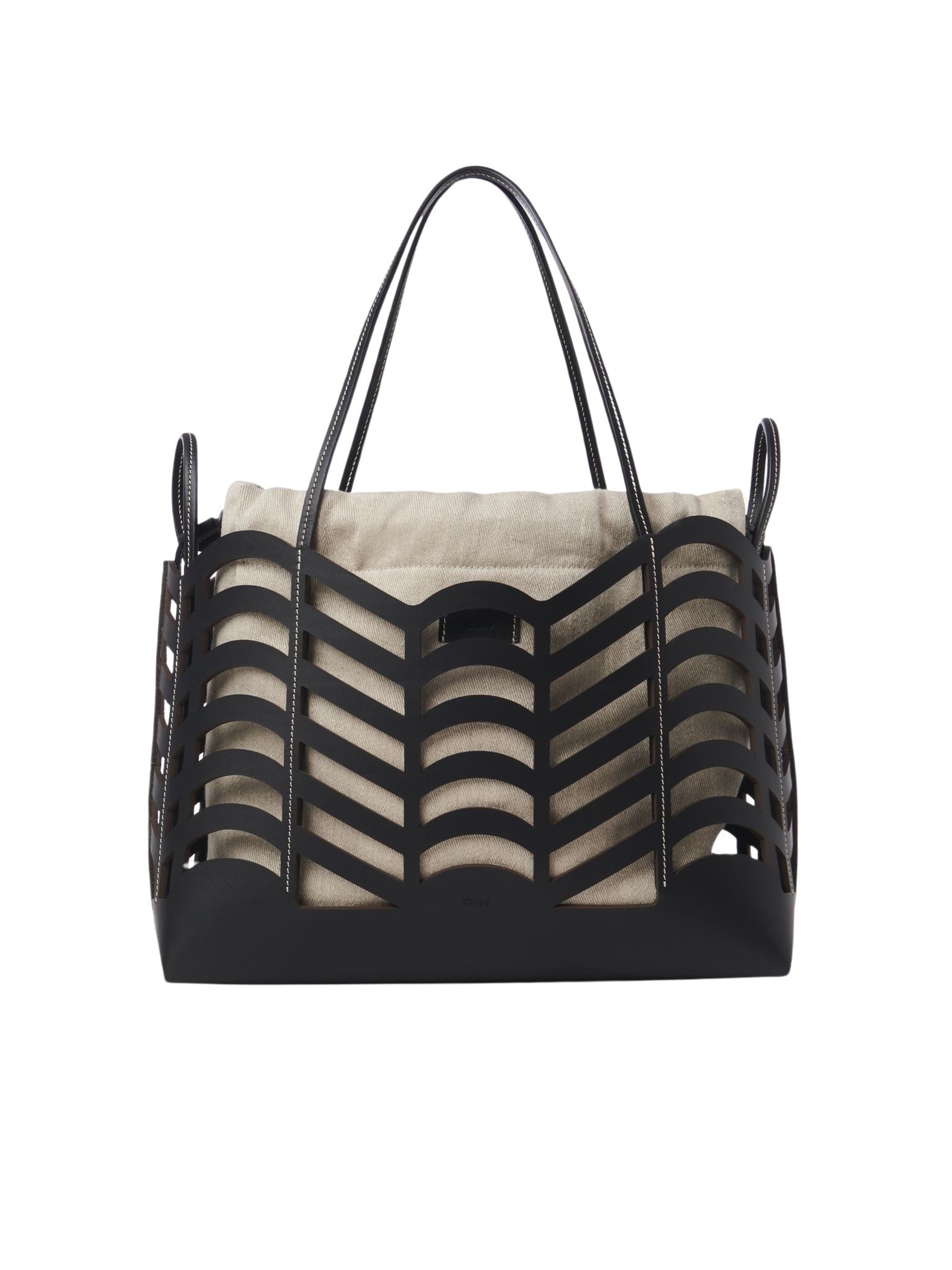 Petit sac cabas Kayan en cuir et lin - Black