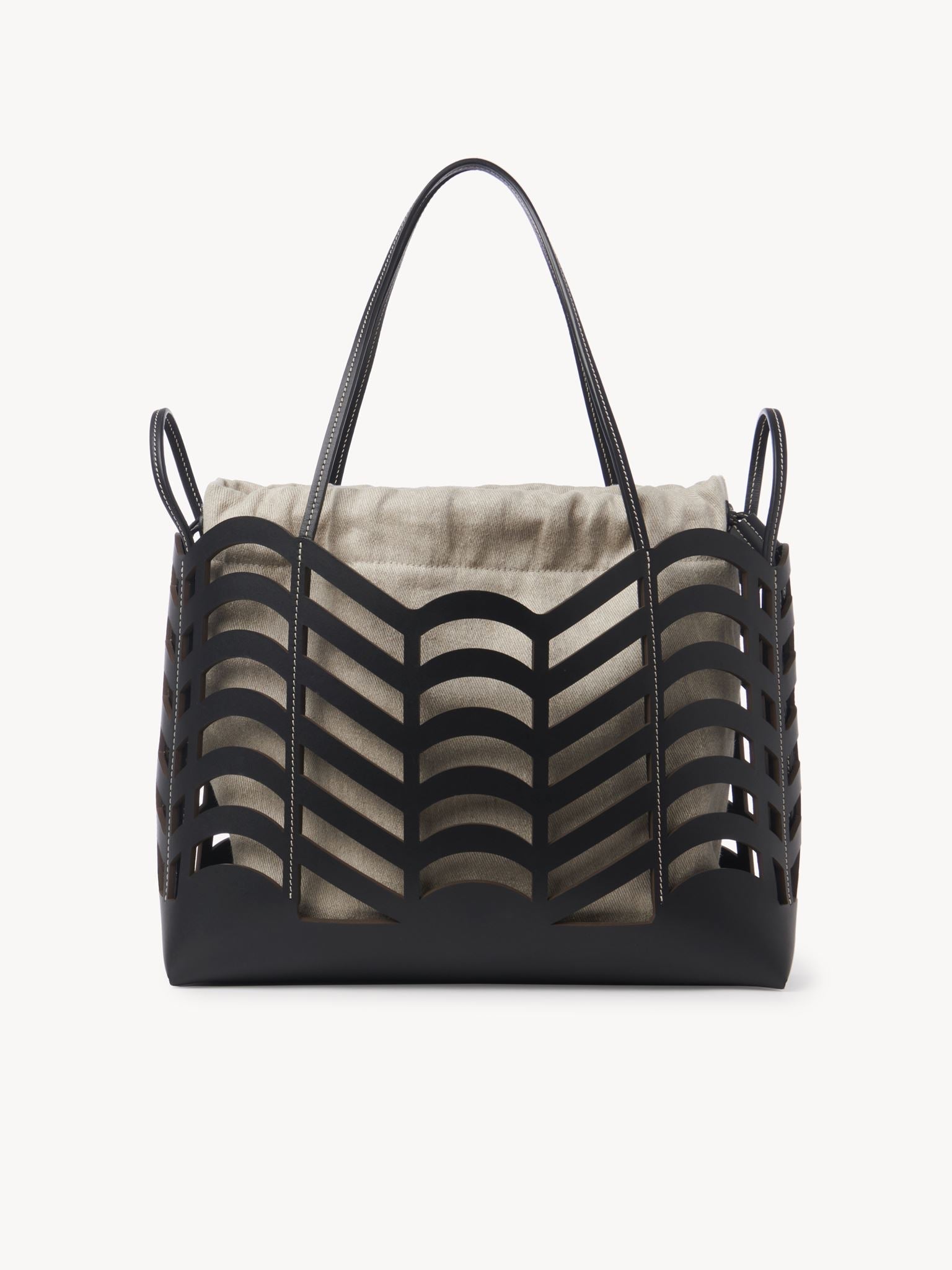 Petit sac cabas Kayan en cuir et lin - Black