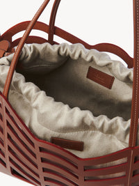 Petit sac cabas Kayan en cuir et lin - Caramel