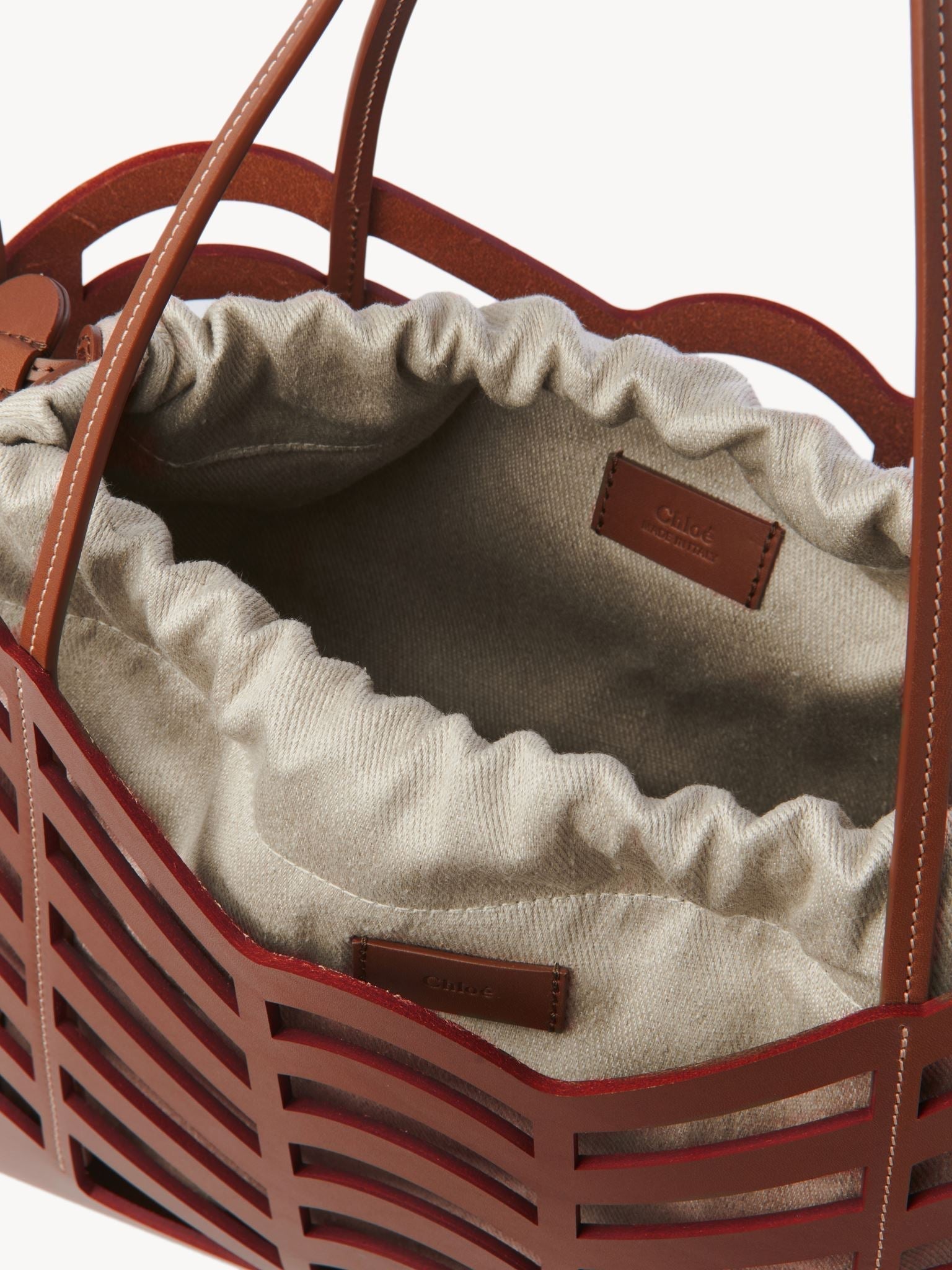 Petit sac cabas Kayan en cuir et lin - Caramel