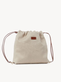 Petit sac cabas Kayan en cuir et lin - Caramel