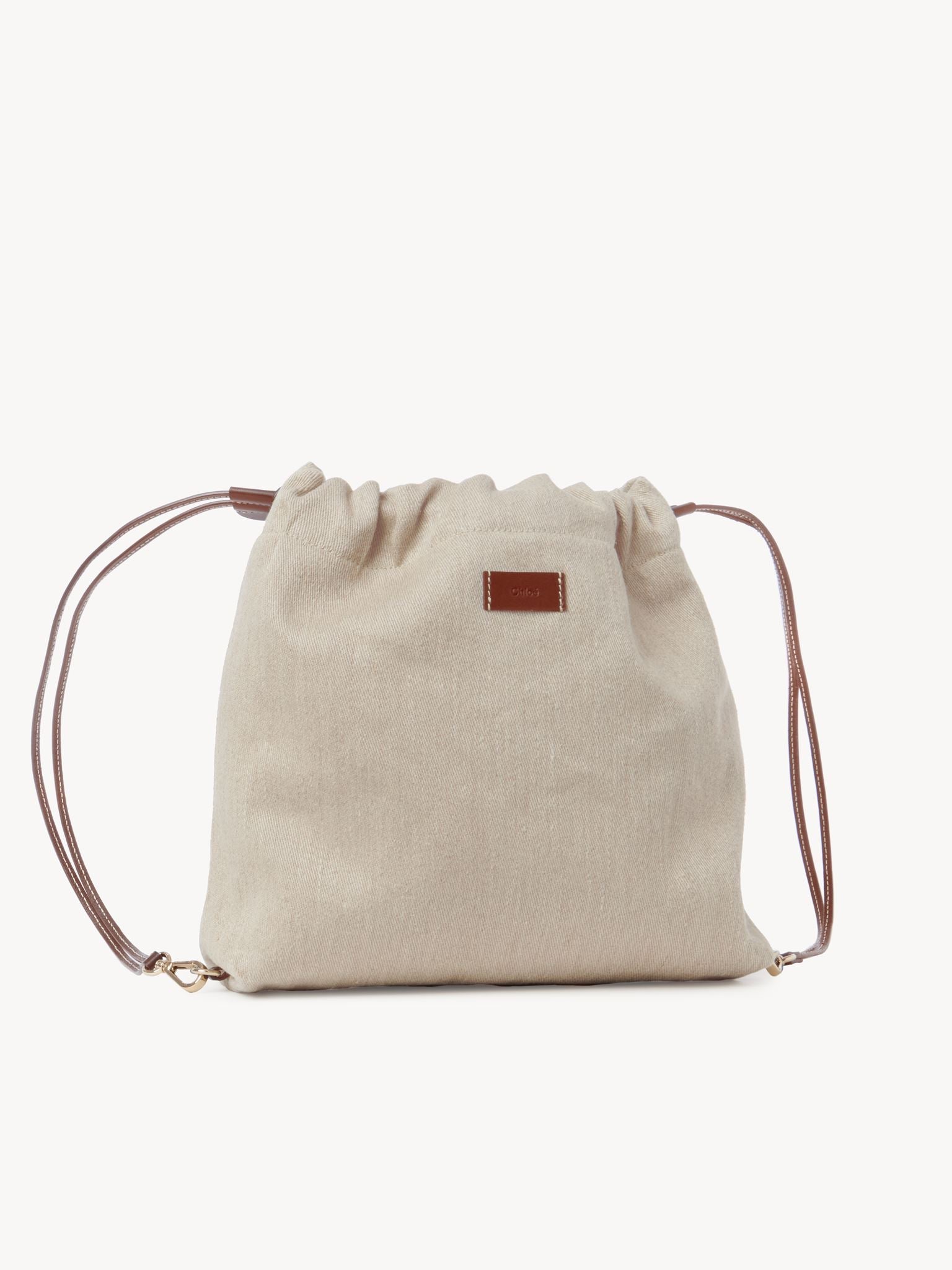Petit sac cabas Kayan en cuir et lin - Caramel