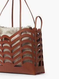 Petit sac cabas Kayan en cuir et lin - Caramel