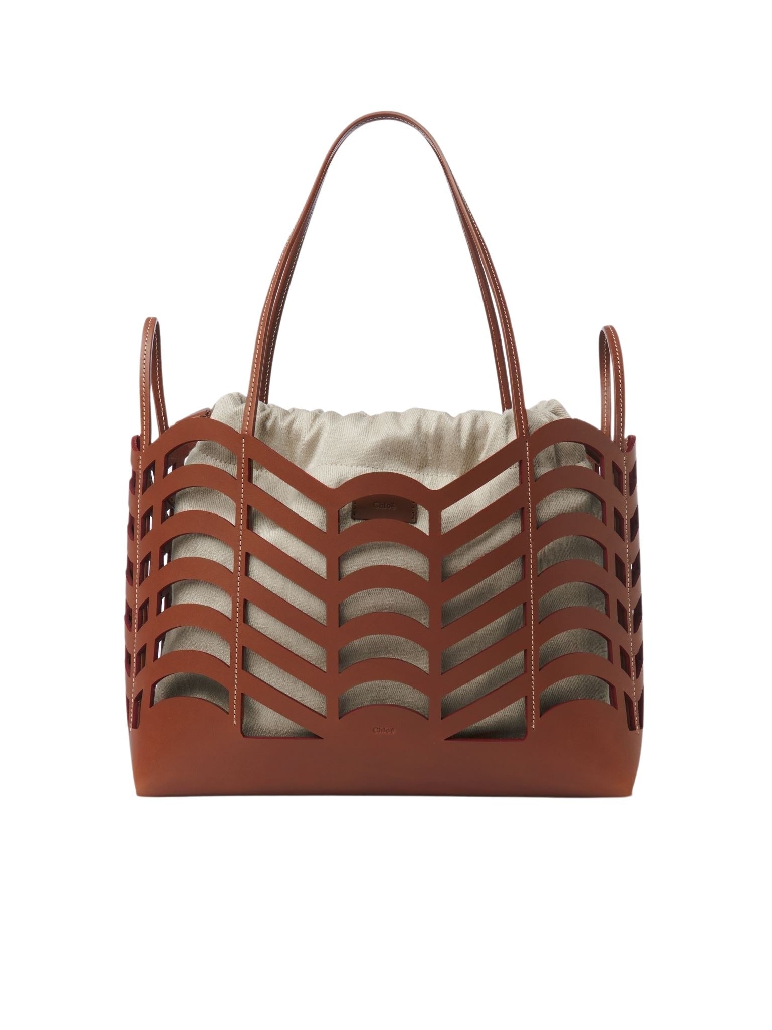 Petit sac cabas Kayan en cuir et lin - Caramel