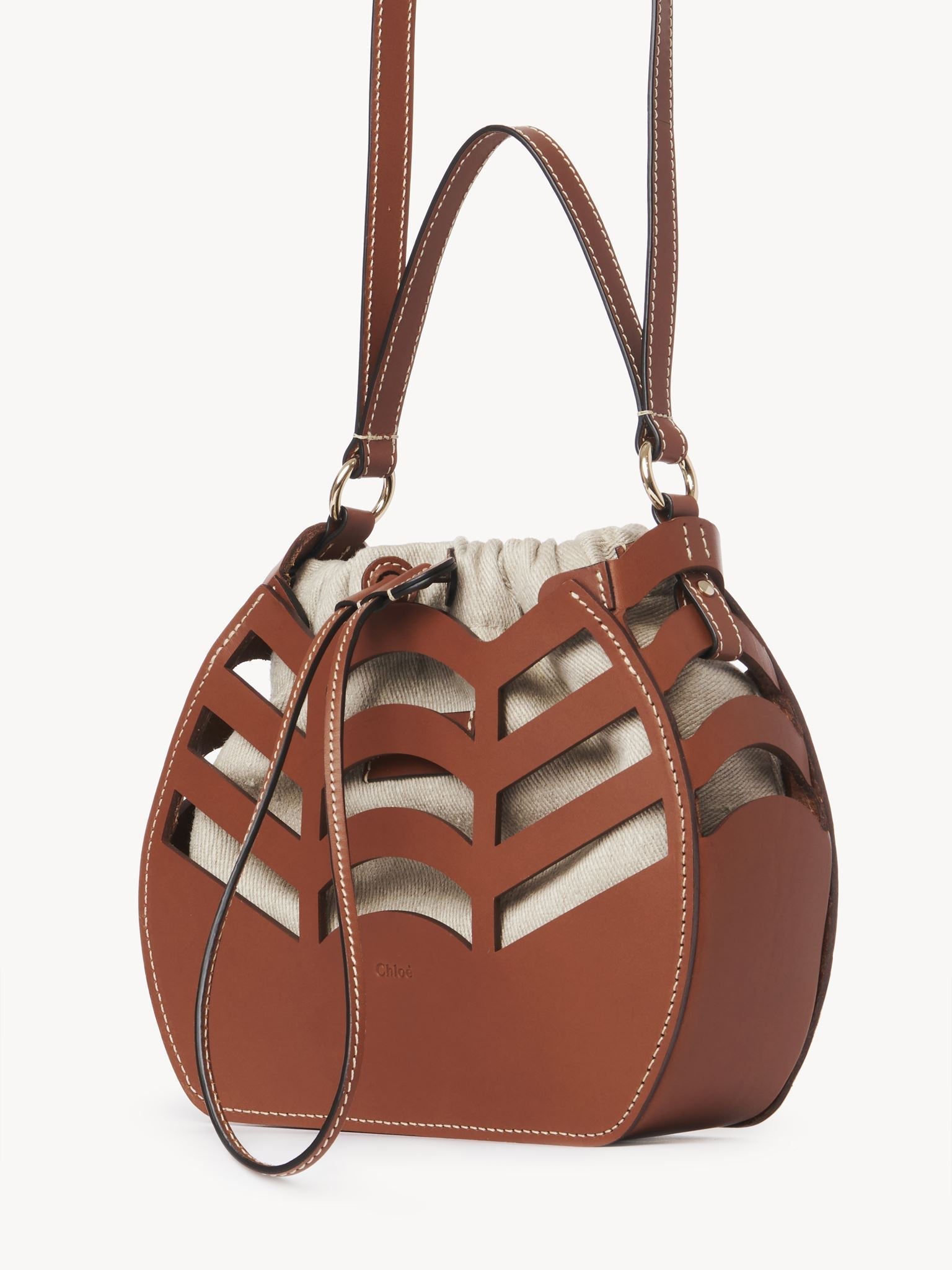 Petit sac seau Kayan en cuir - Caramel