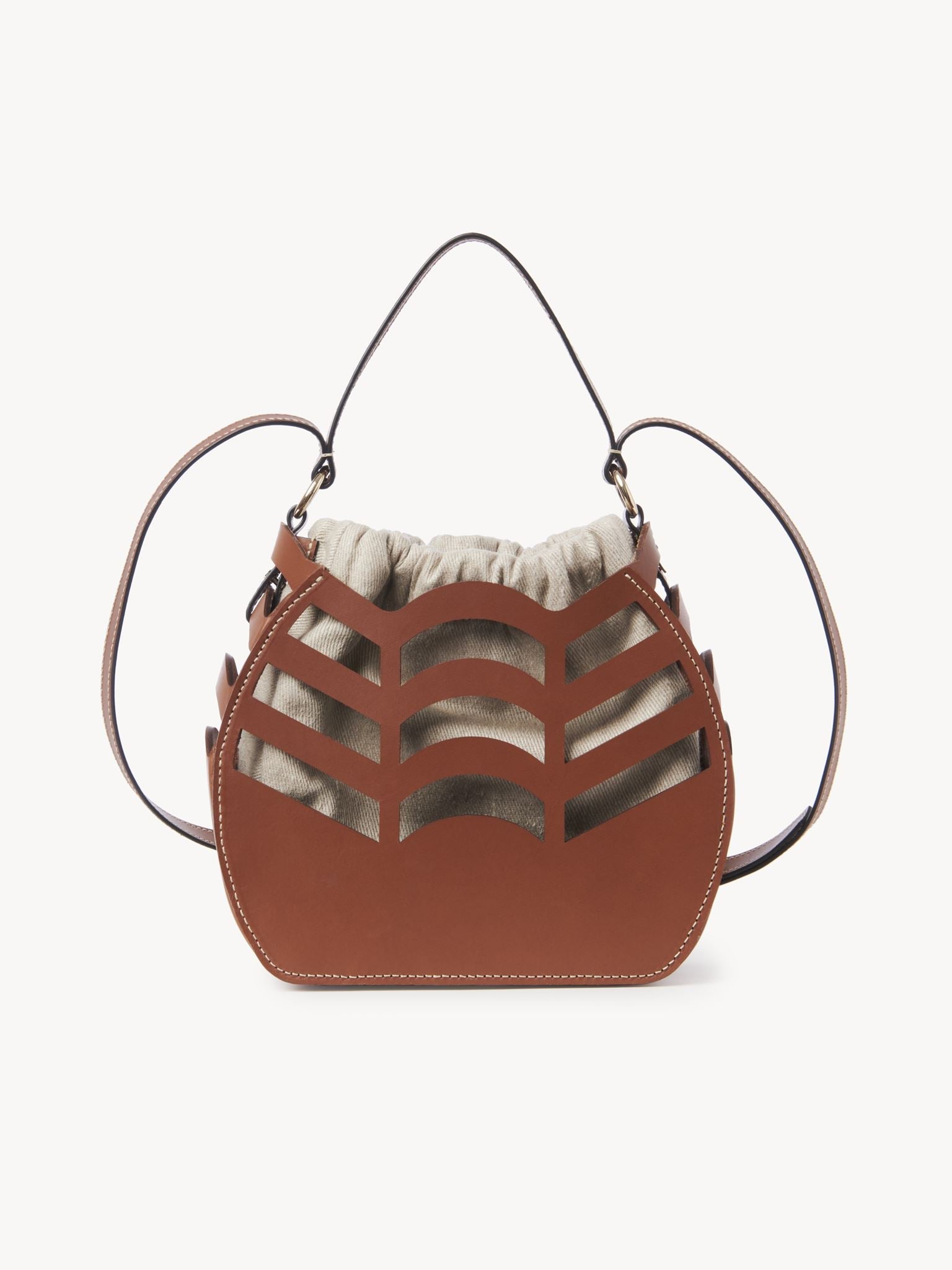 Petit sac seau Kayan en cuir - Caramel