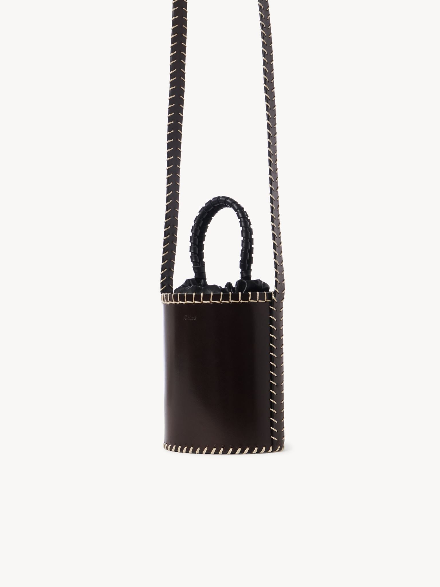 Petit sac seau Louela en cuir - Ebony Brown