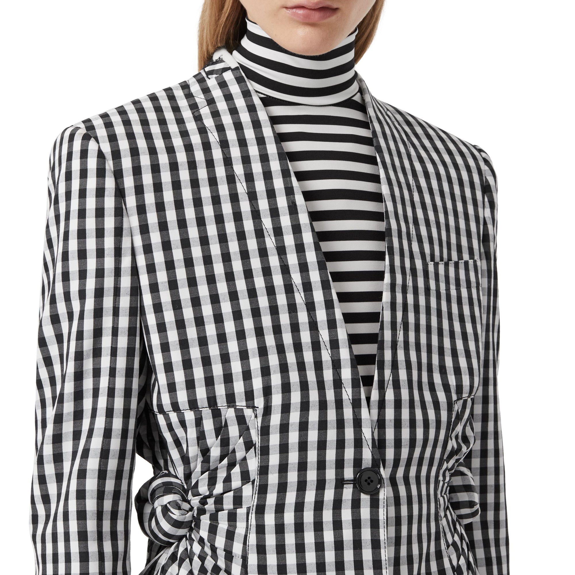 Blazer en laine technique vichy - Black