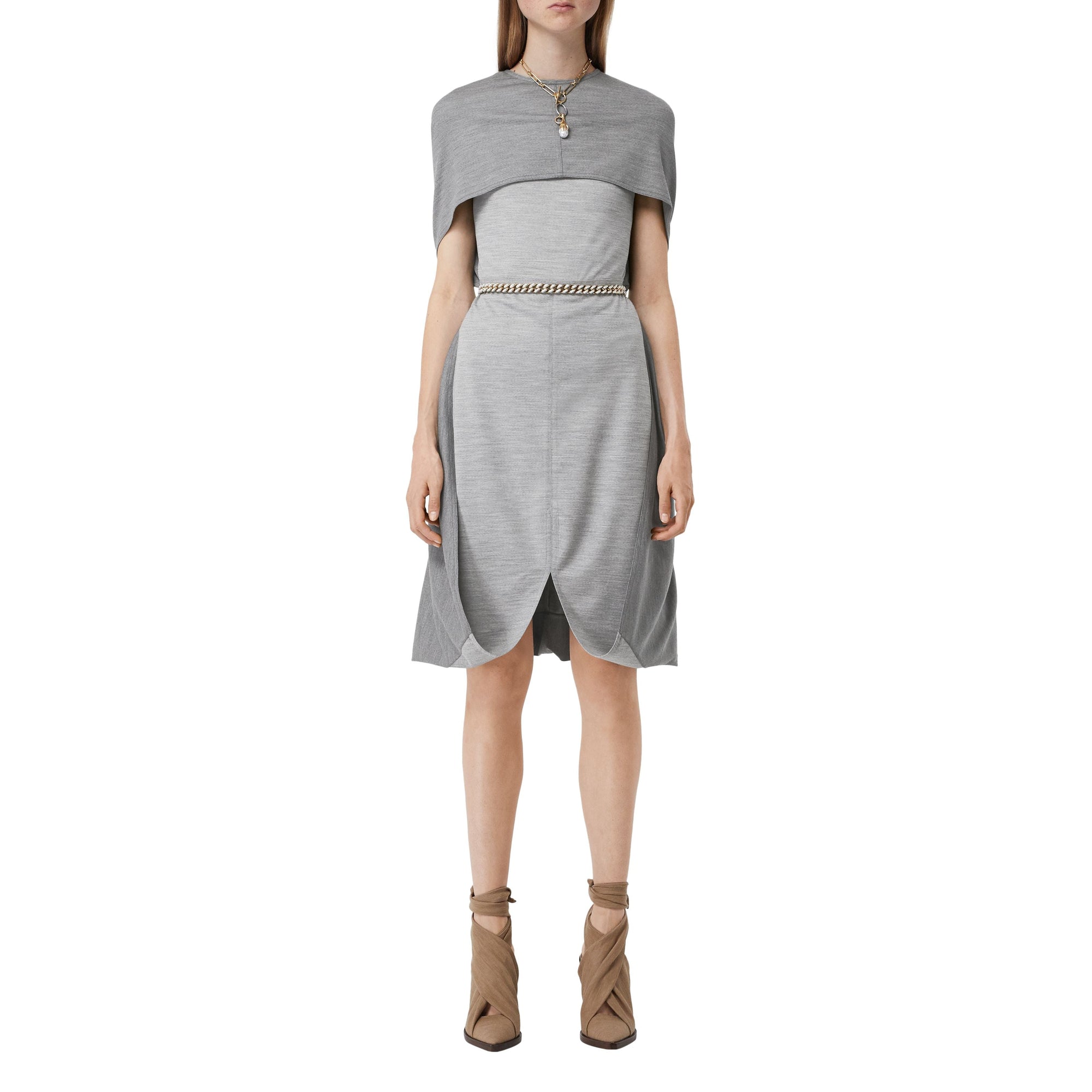 Robe droite en jersey de laine technique avec cape - Cloud Grey