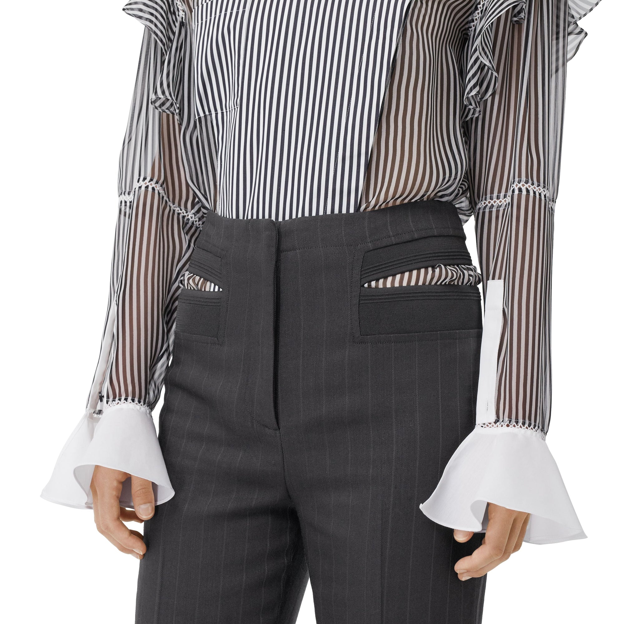 Pantalon déstructuré en sergé technique à fines rayures - Black