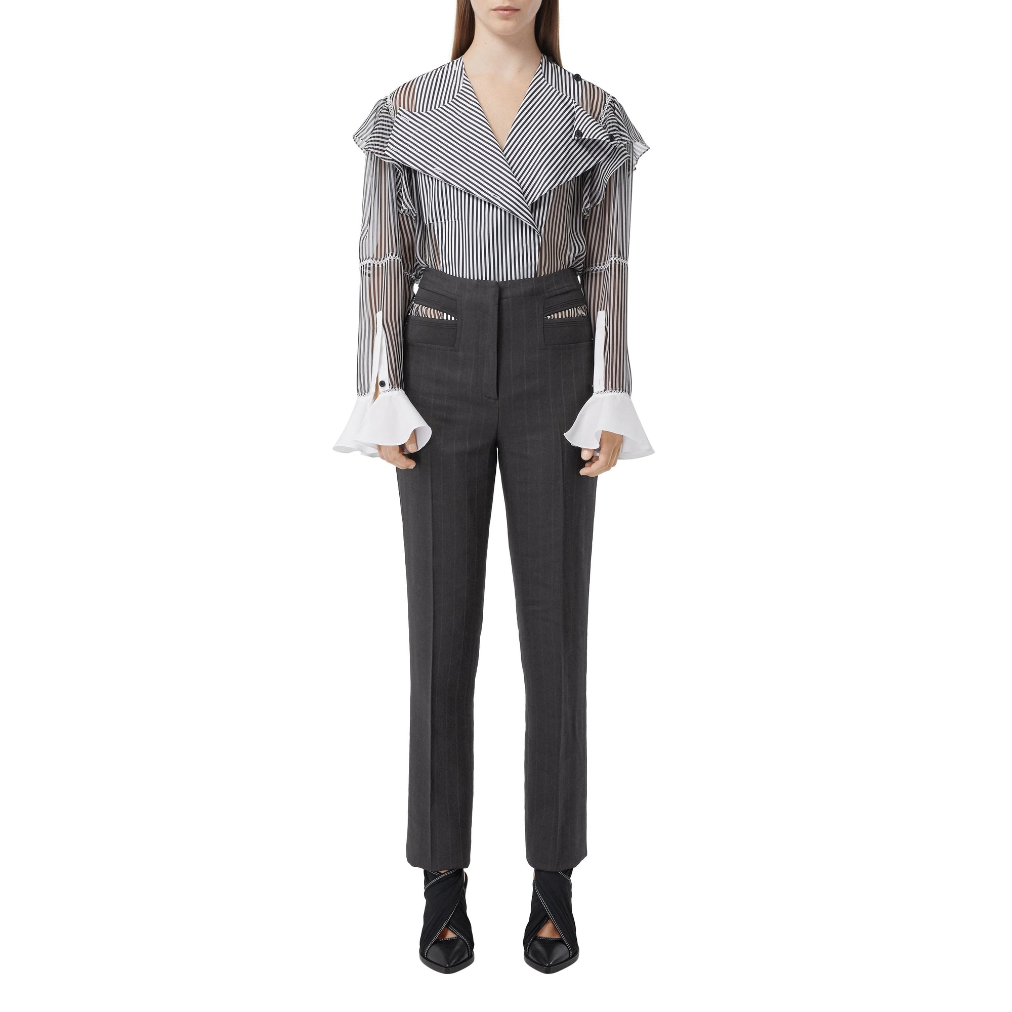 Pantalon déstructuré en sergé technique à fines rayures - Black