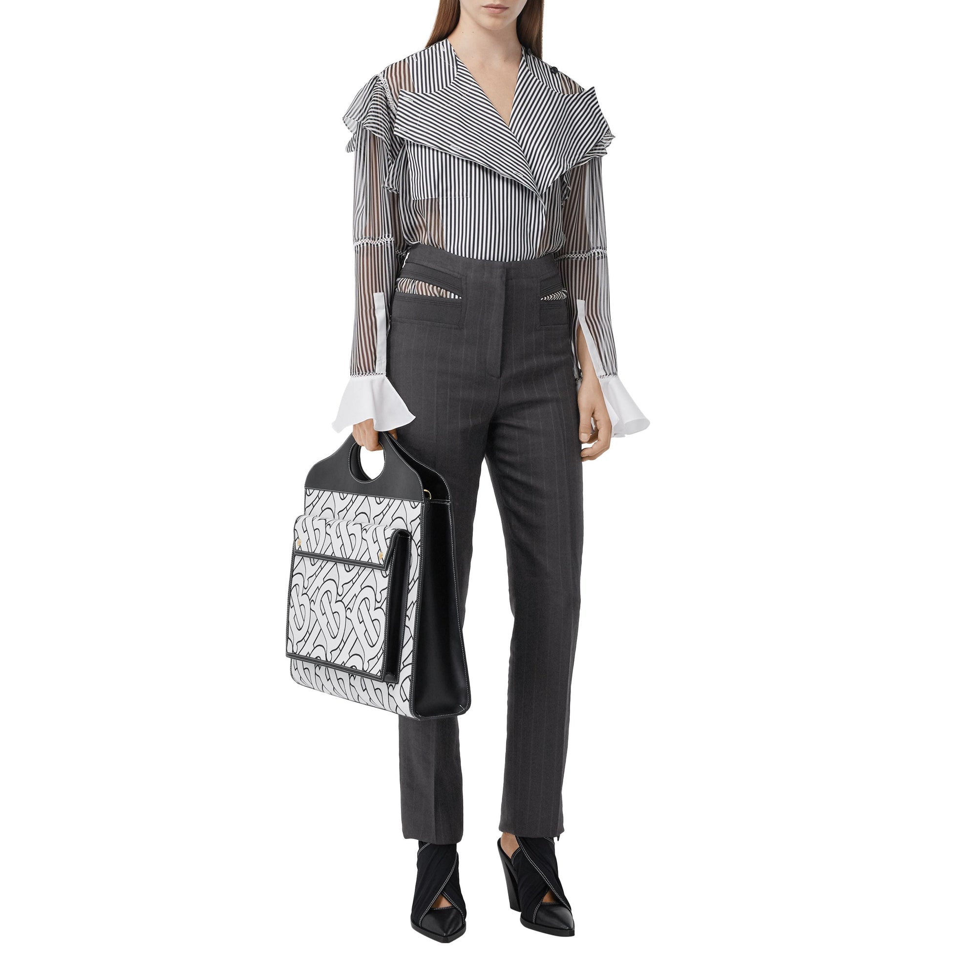 Pantalon déstructuré en sergé technique à fines rayures - Black