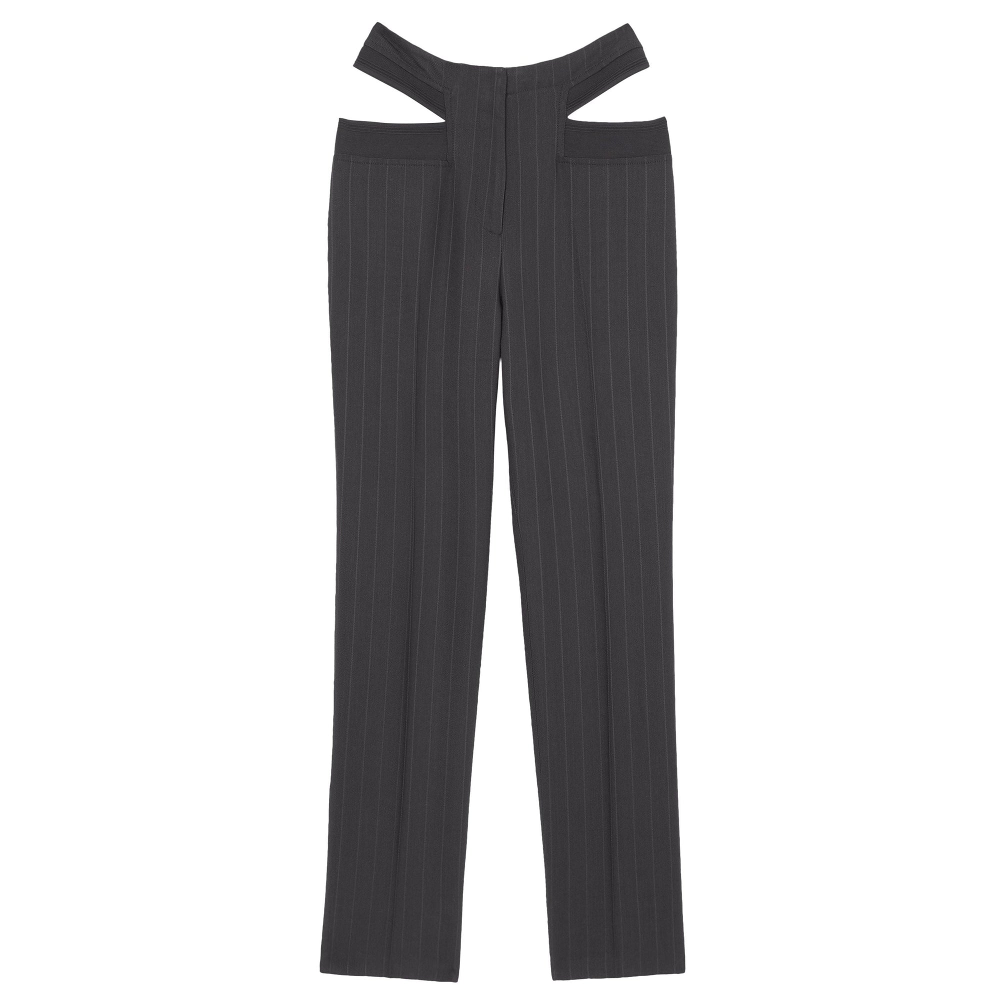 Pantalon déstructuré en sergé technique à fines rayures - Black