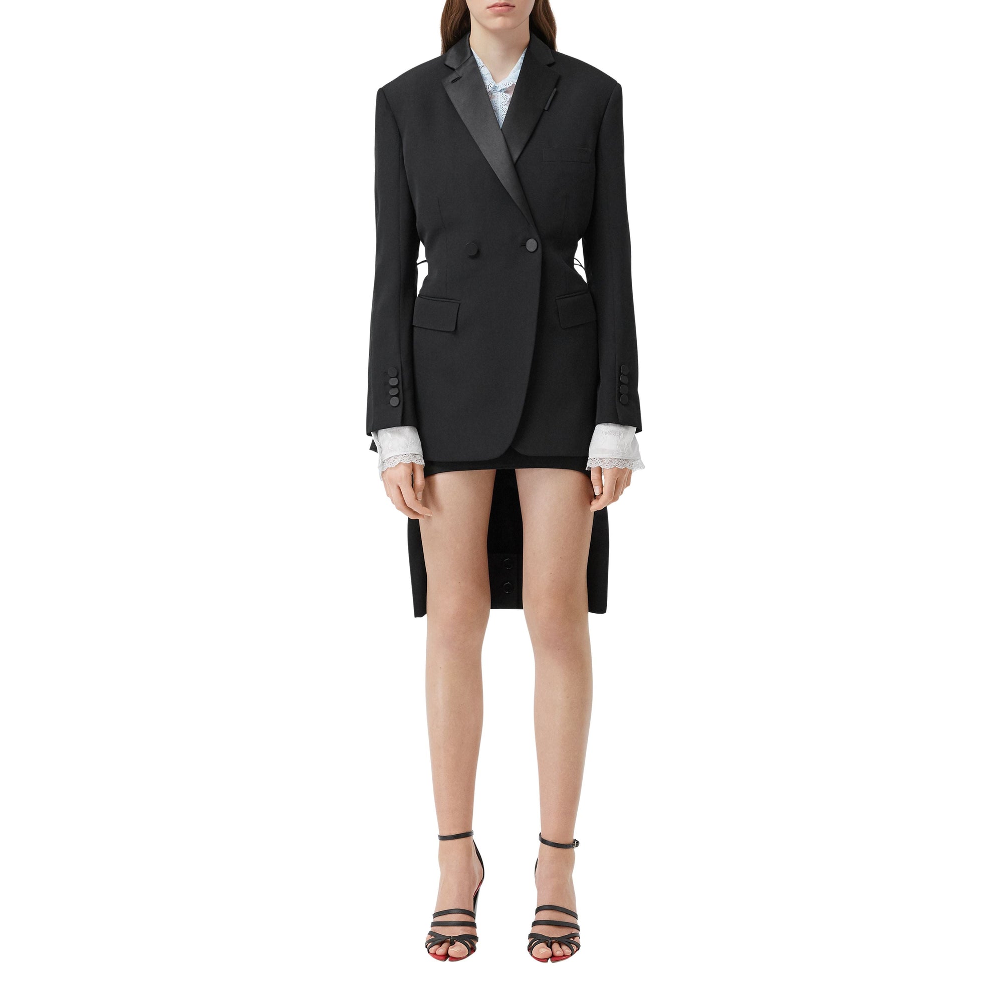 Veste de smoking en laine et taffetas avec découpe au dos - Black