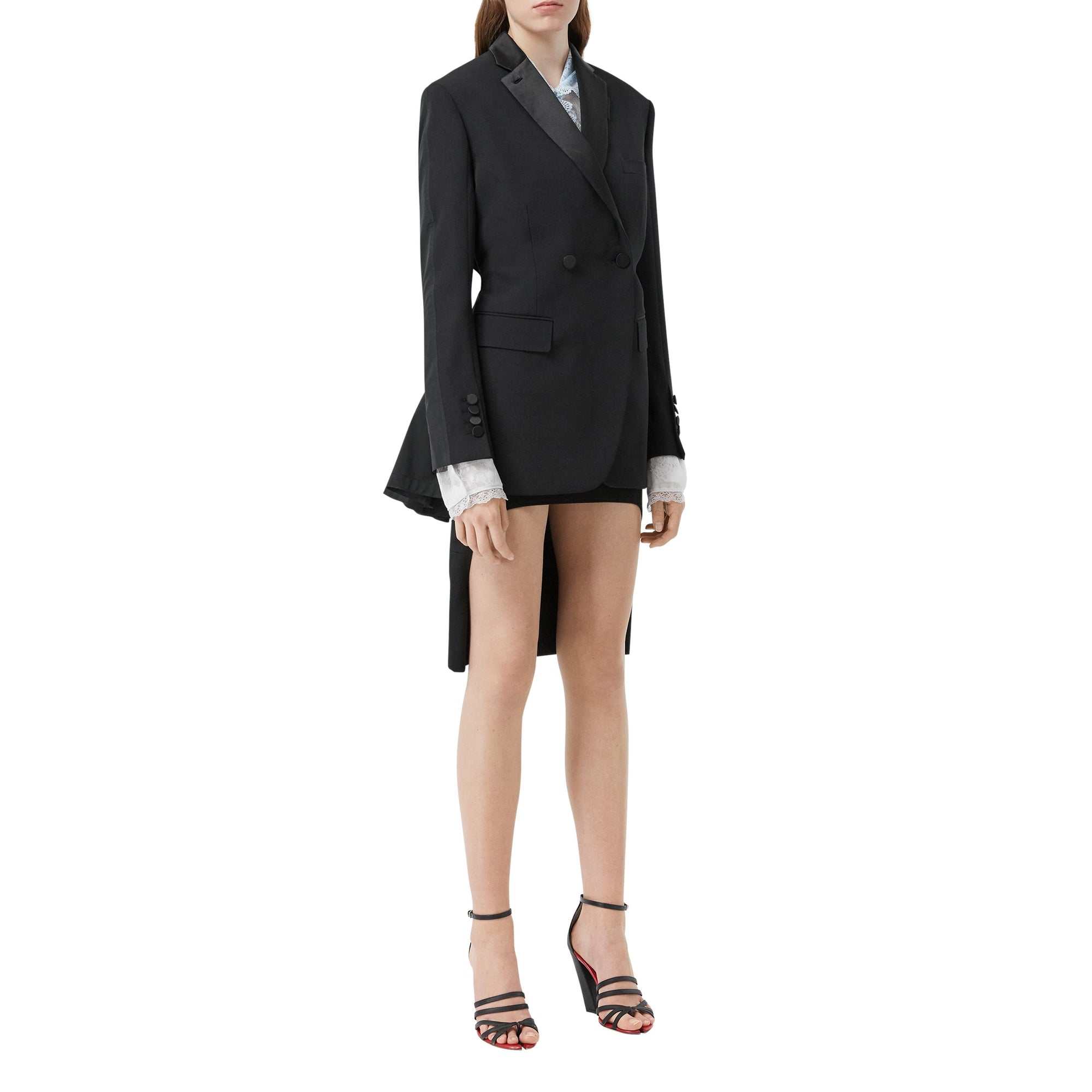 Veste de smoking en laine et taffetas avec découpe au dos - Black