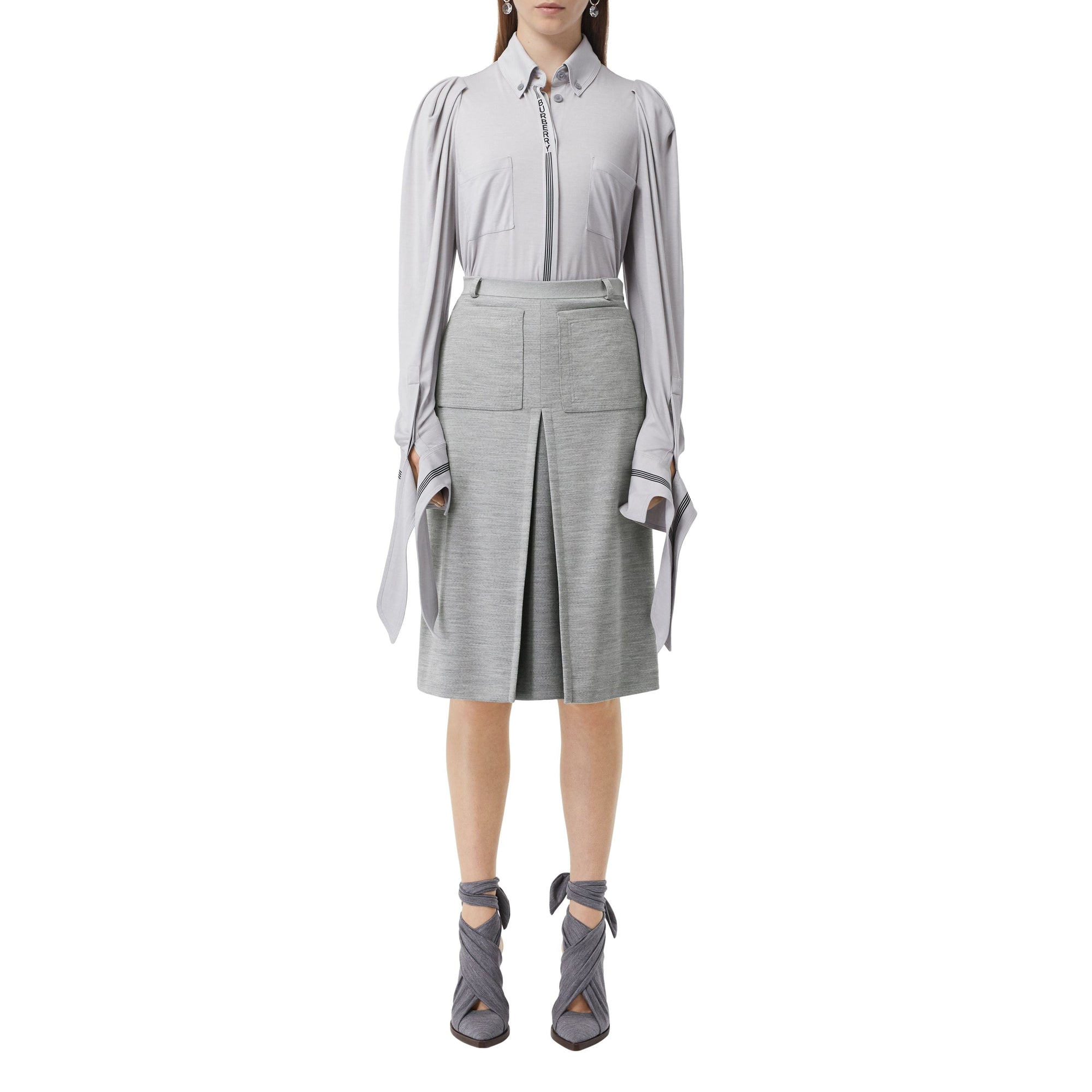 Jupe trapèze en jersey de laine technique avec plis ronds - Cloud Grey