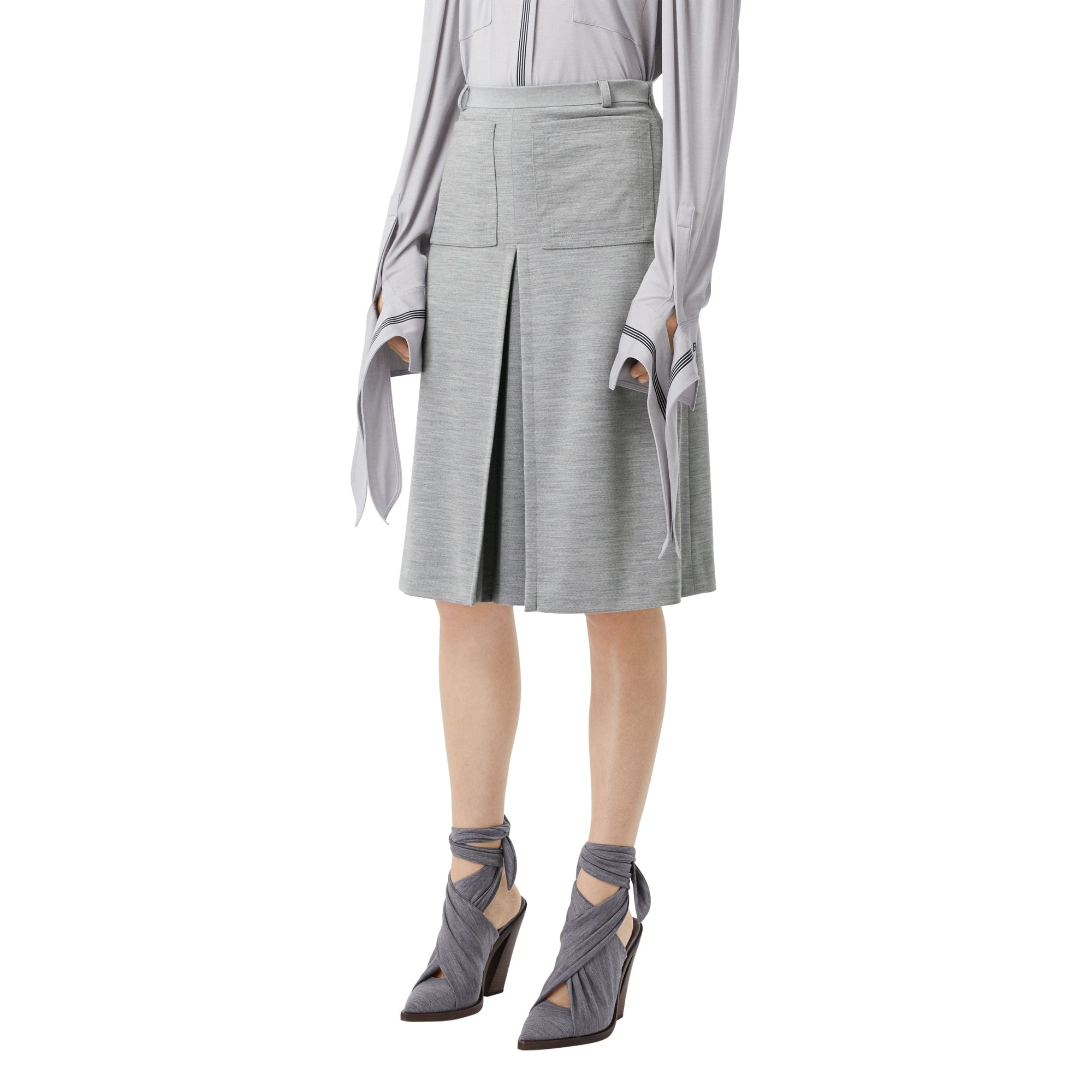 Jupe trapèze en jersey de laine technique avec plis ronds - Cloud Grey