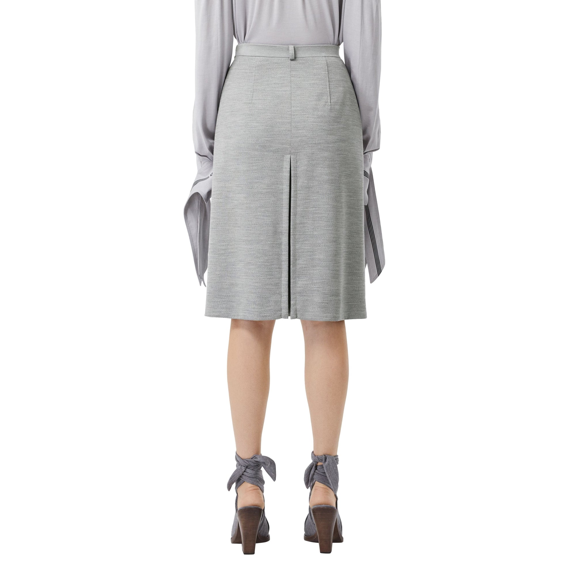 Jupe trapèze en jersey de laine technique avec plis ronds - Cloud Grey