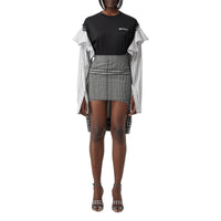 Jupe en laine technique Check avec découpe - Black