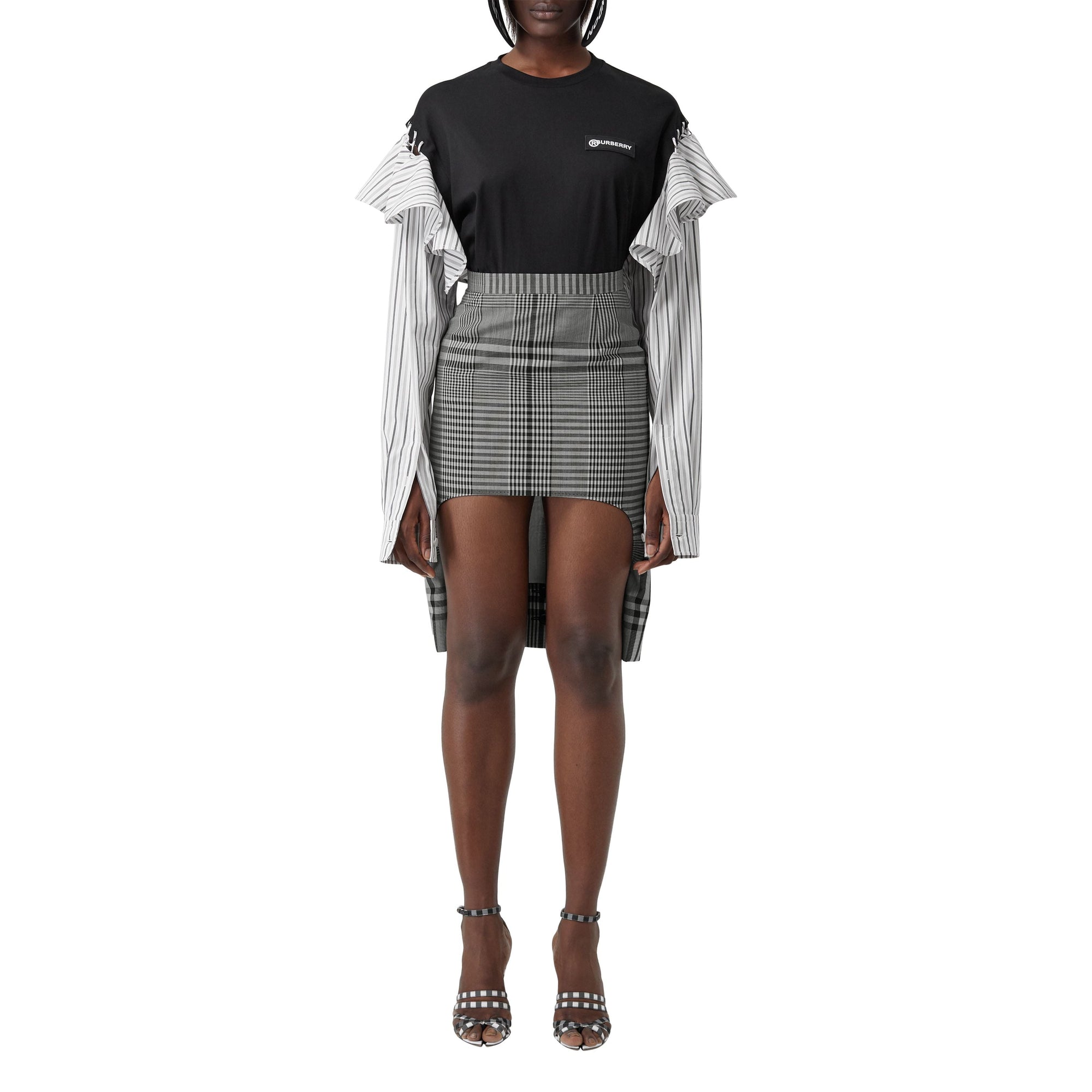 Jupe en laine technique Check avec découpe - Black