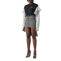 Jupe en laine technique Check avec découpe - Black