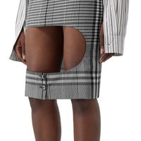 Jupe en laine technique Check avec découpe - Black