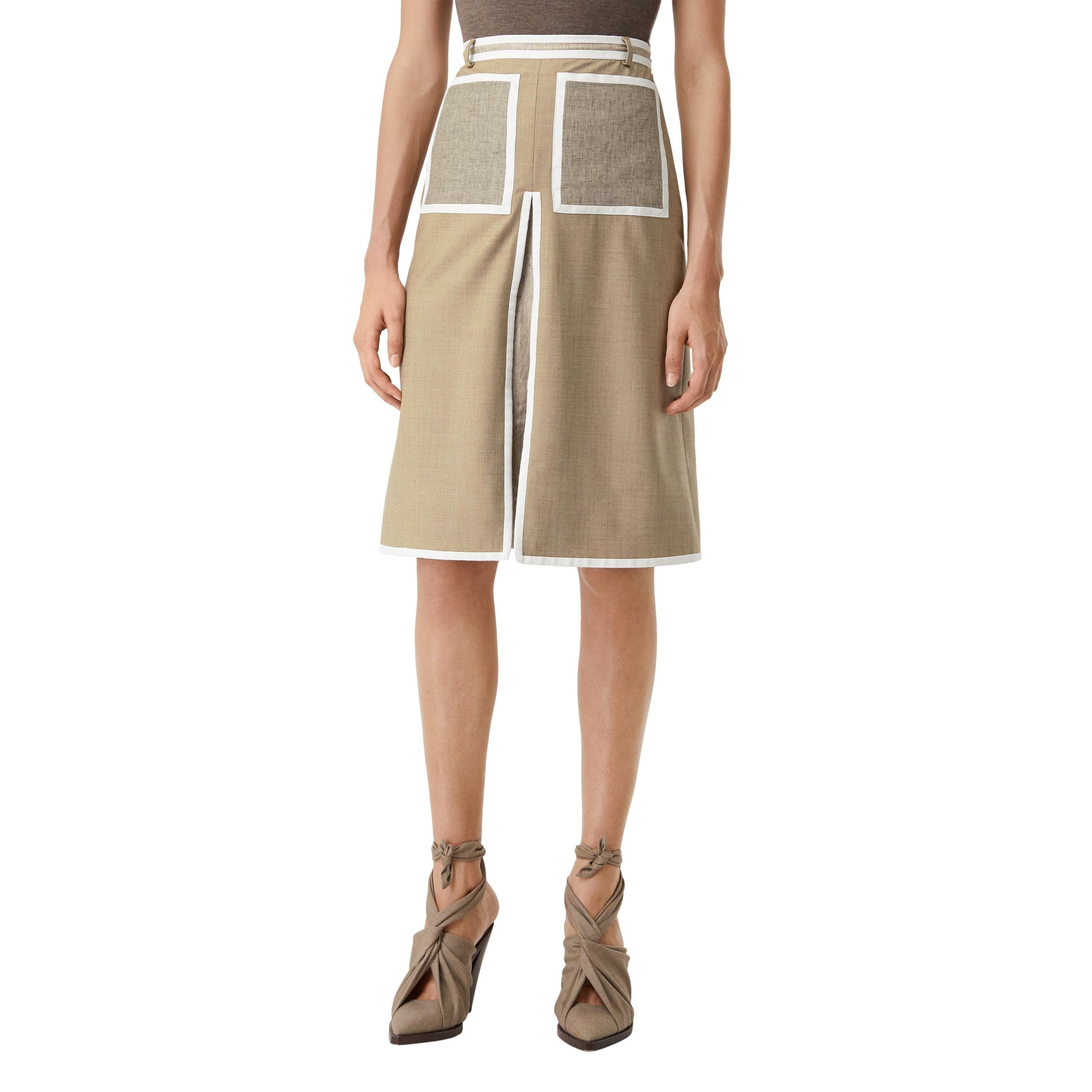 Jupe trapèze en laine et cachemire avec plis ronds - Pecan Melange