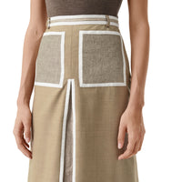 Jupe trapèze en laine et cachemire avec plis ronds - Pecan Melange