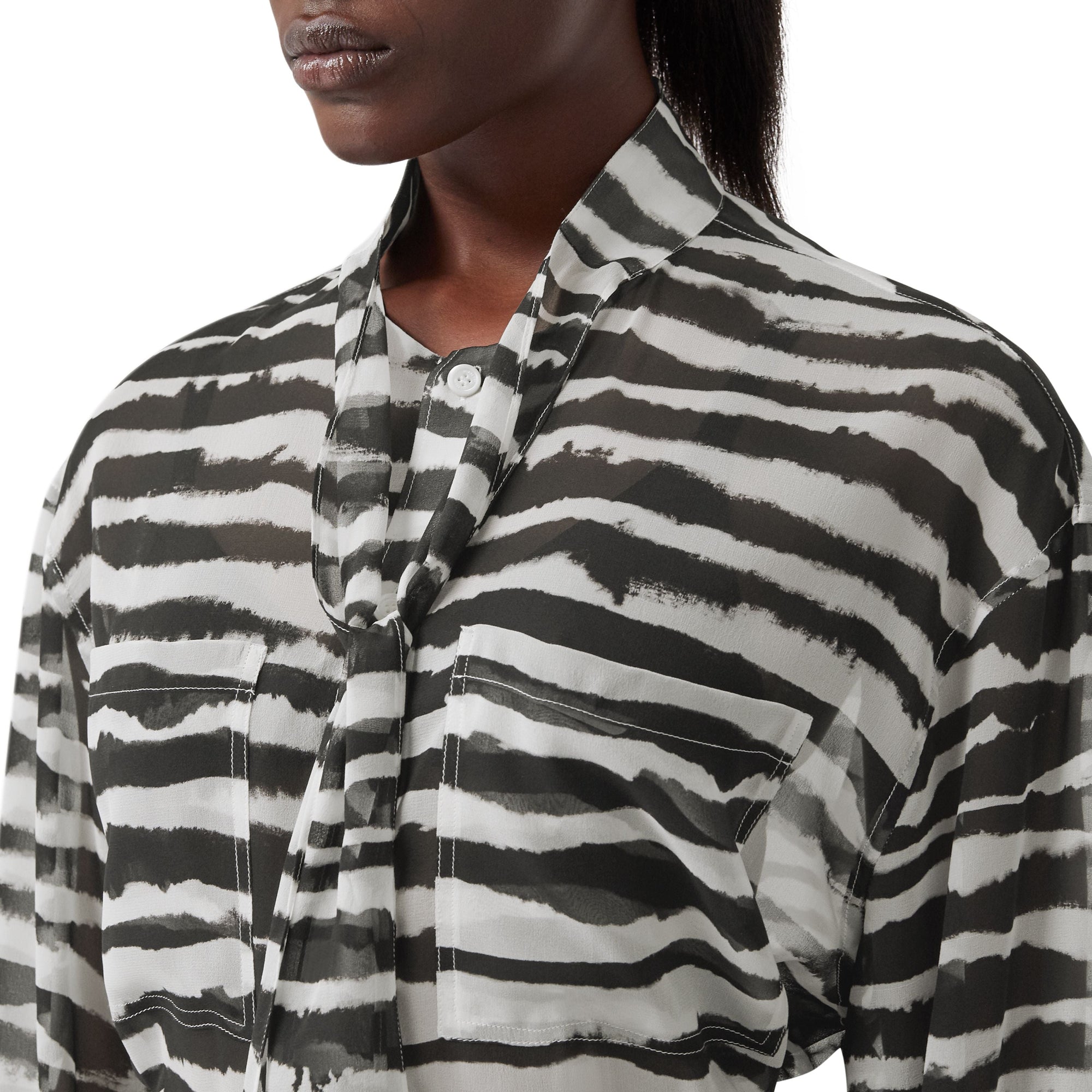 Chemisier à col lavallière en mousseline de soie - Monochrome