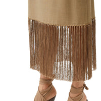 Jupe trapèze en laine et cachemire à franges - Pecan Melange