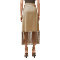 Jupe trapèze en laine et cachemire à franges - Pecan Melange