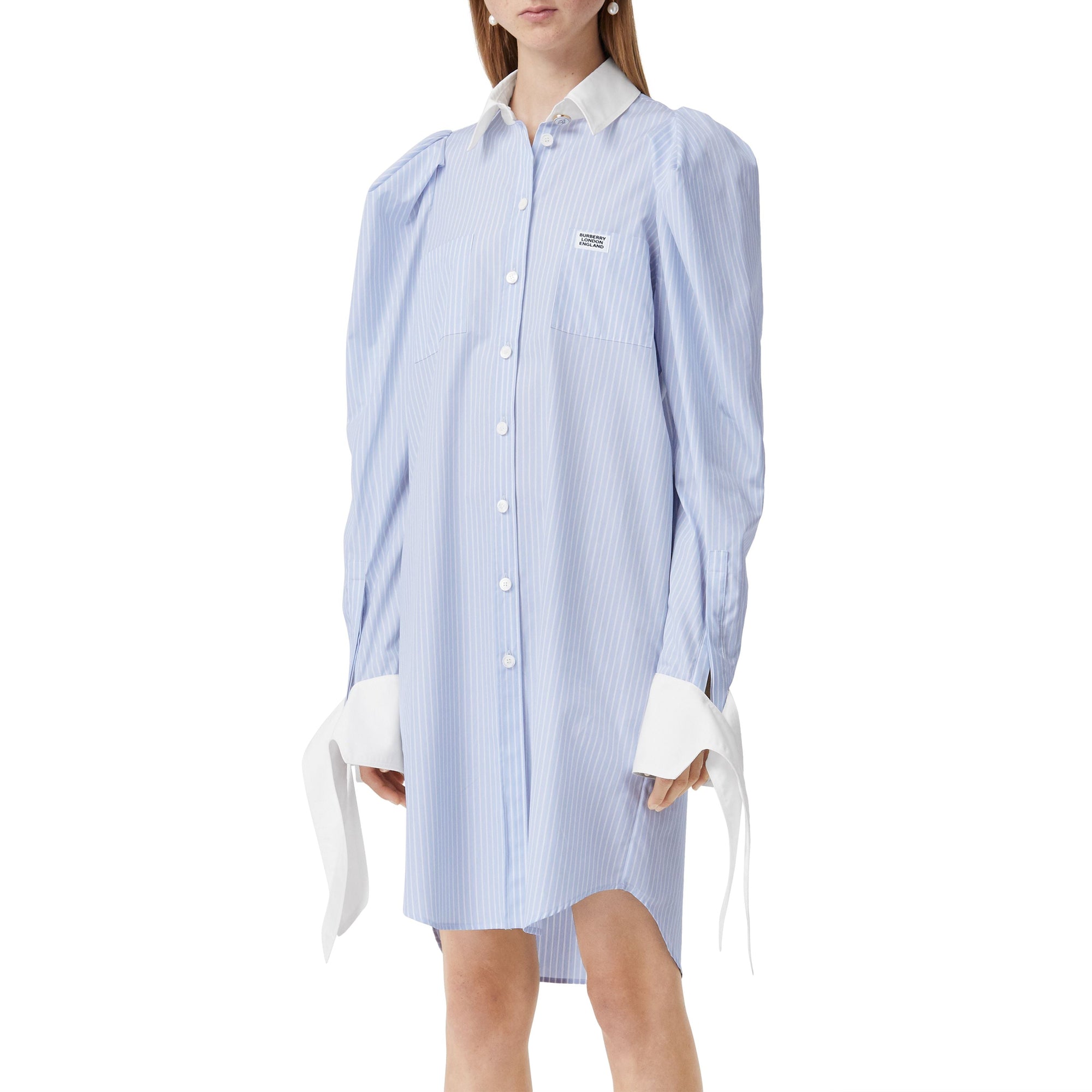Robe chemise en popeline de coton rayée - Pale Blue Stripe