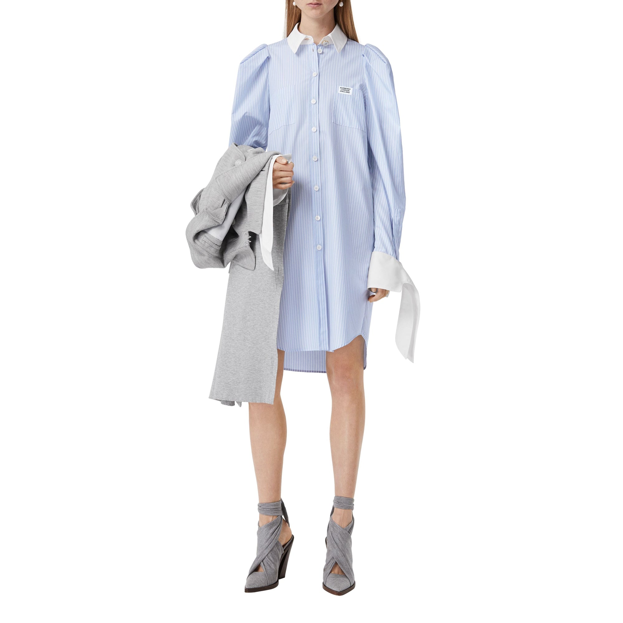 Robe chemise en popeline de coton rayée - Pale Blue Stripe