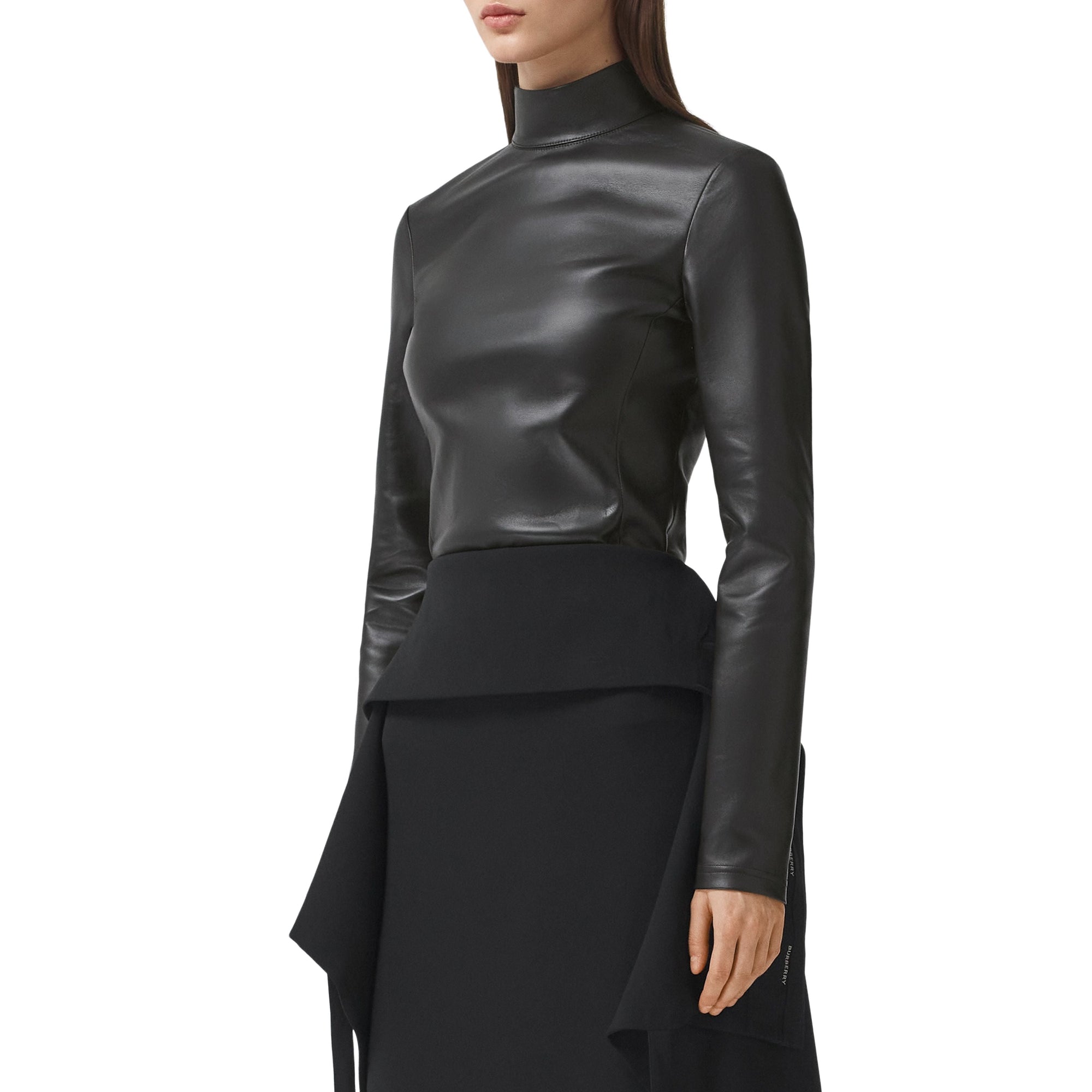 Haut à col montant en cuir d'agneau stretch - Black