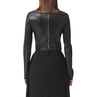 Haut à col montant en cuir d'agneau stretch - Black