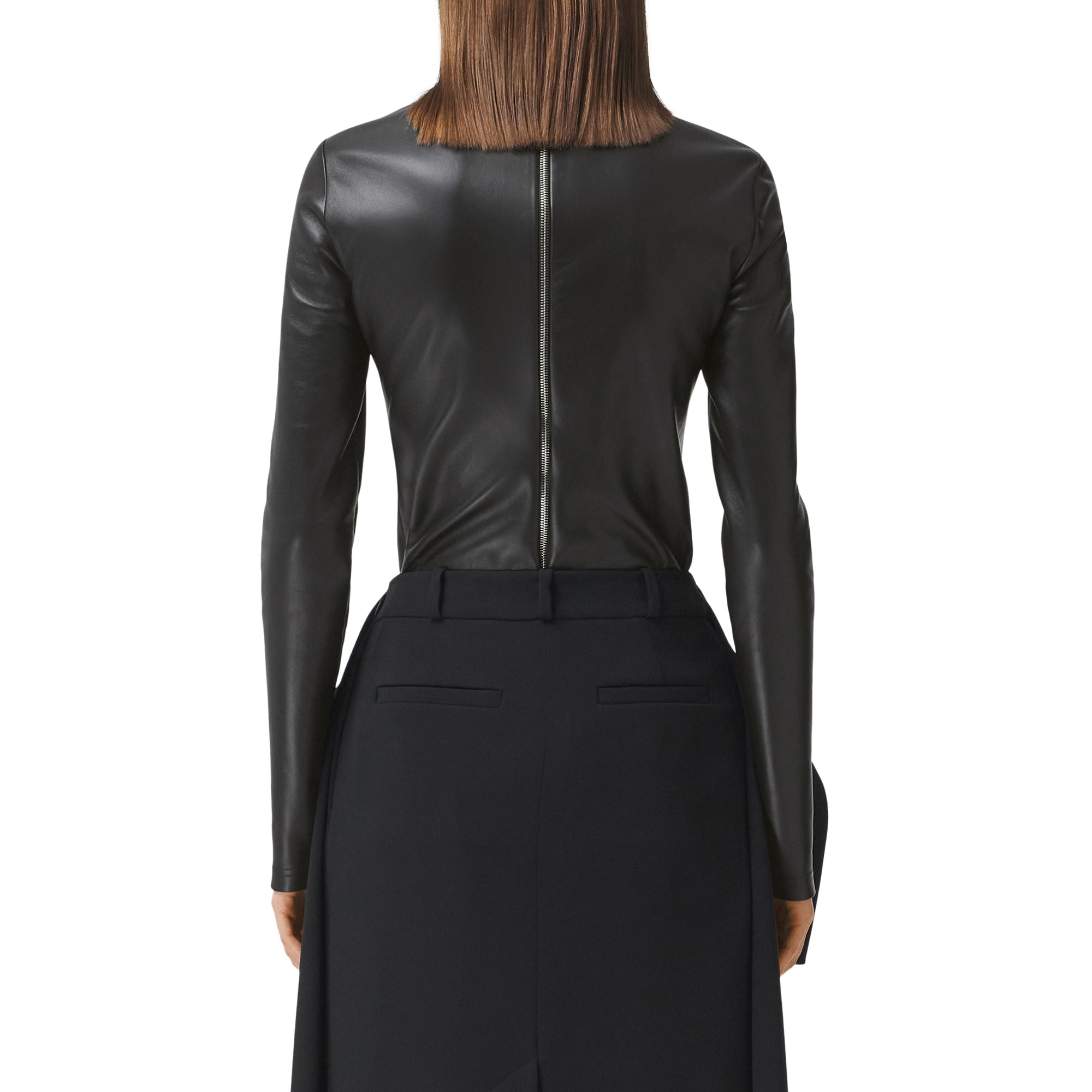 Haut à col montant en cuir d'agneau stretch - Black