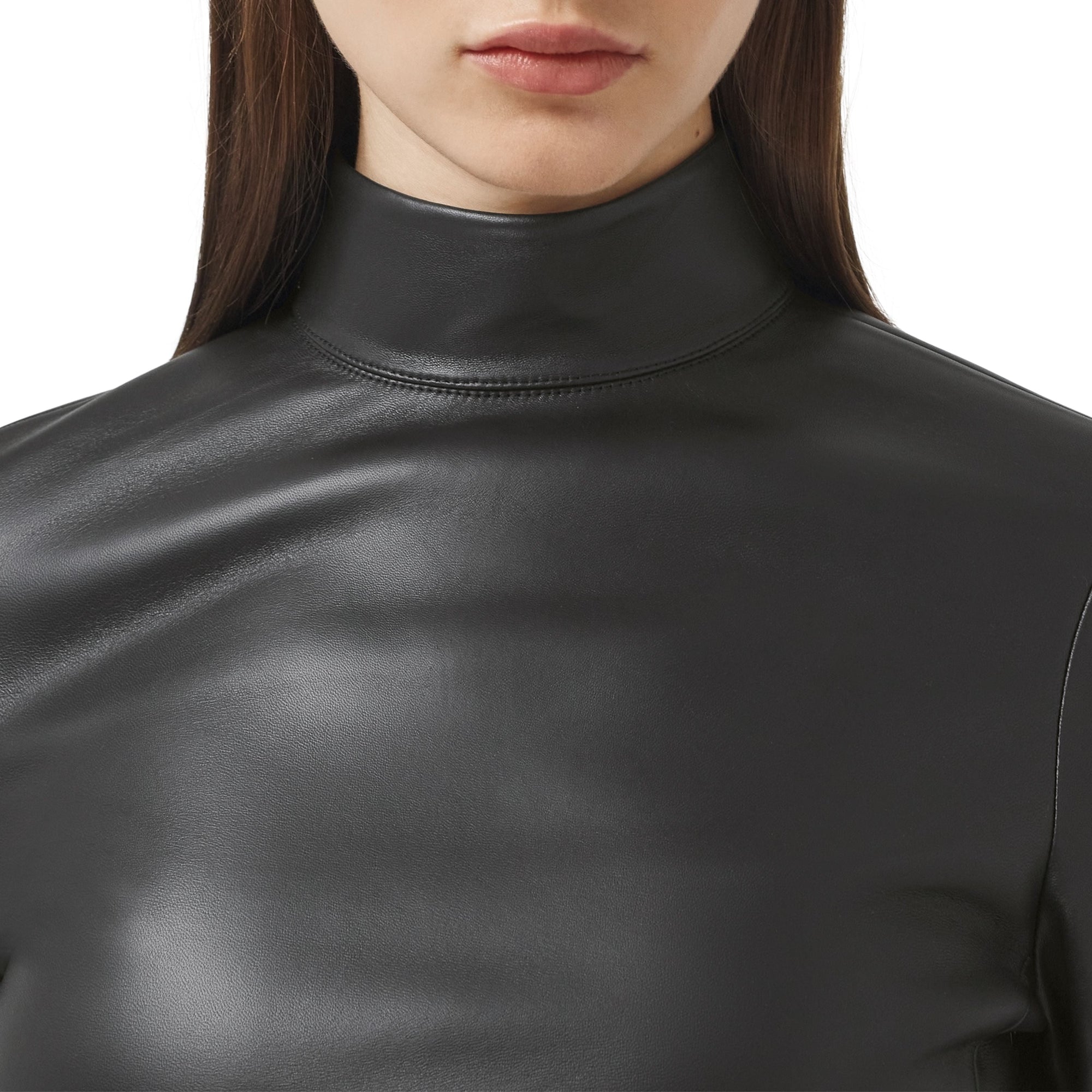 Haut à col montant en cuir d'agneau stretch - Black