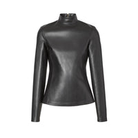 Haut à col montant en cuir d'agneau stretch - Black