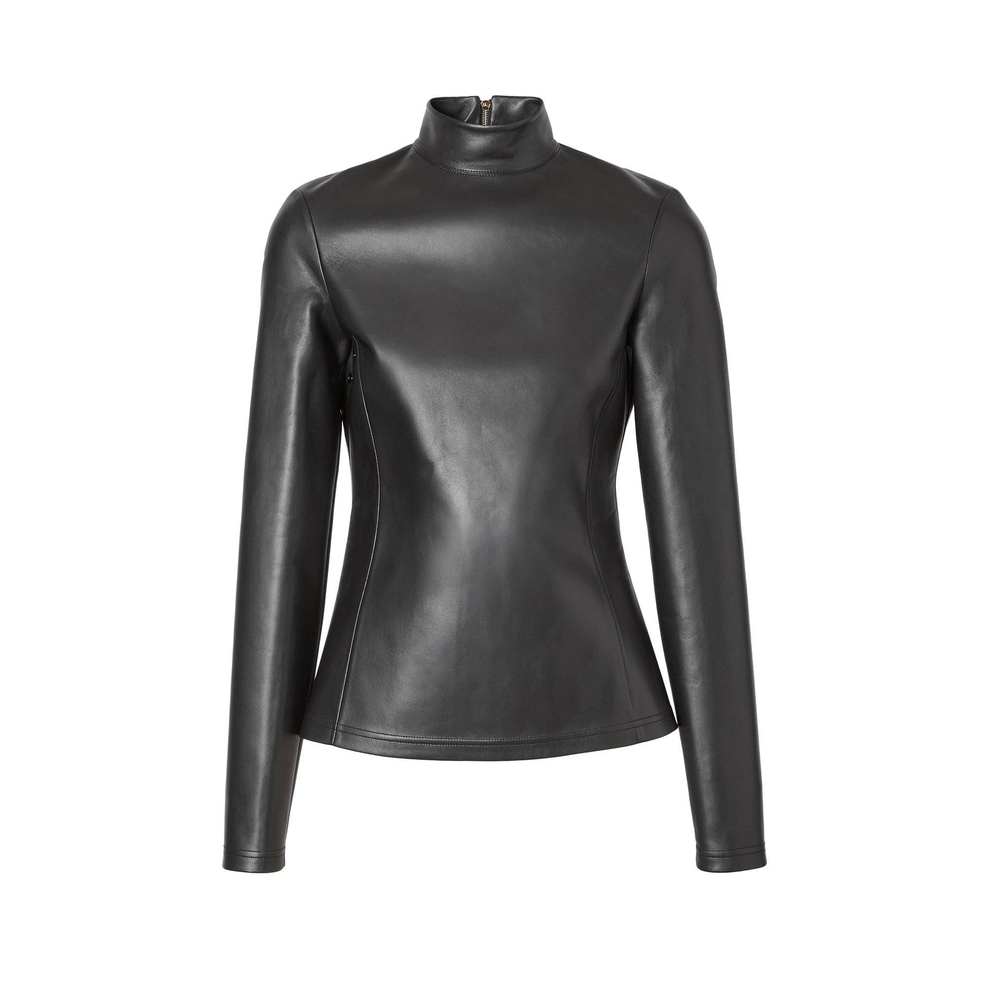 Haut à col montant en cuir d'agneau stretch - Black