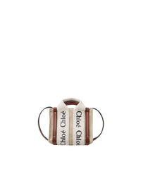 Nano sac cabas Woody à bandoulière en lin - White & Brown